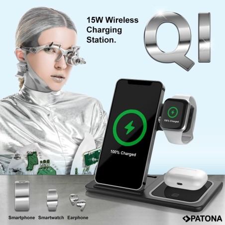 PATONA ładowarka 3w1 QI do smartfona, zegarka iPhone i słuchawek AirPods