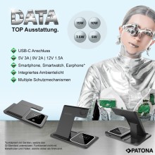 Bezprzewodowa ładowarka PATONA 3w1 QI do smartfona, zegarka iPhone i słuchawek AirPods