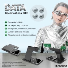 Bezprzewodowa ładowarka PATONA 3w1 QI do smartfona, zegarka iPhone i słuchawek AirPods