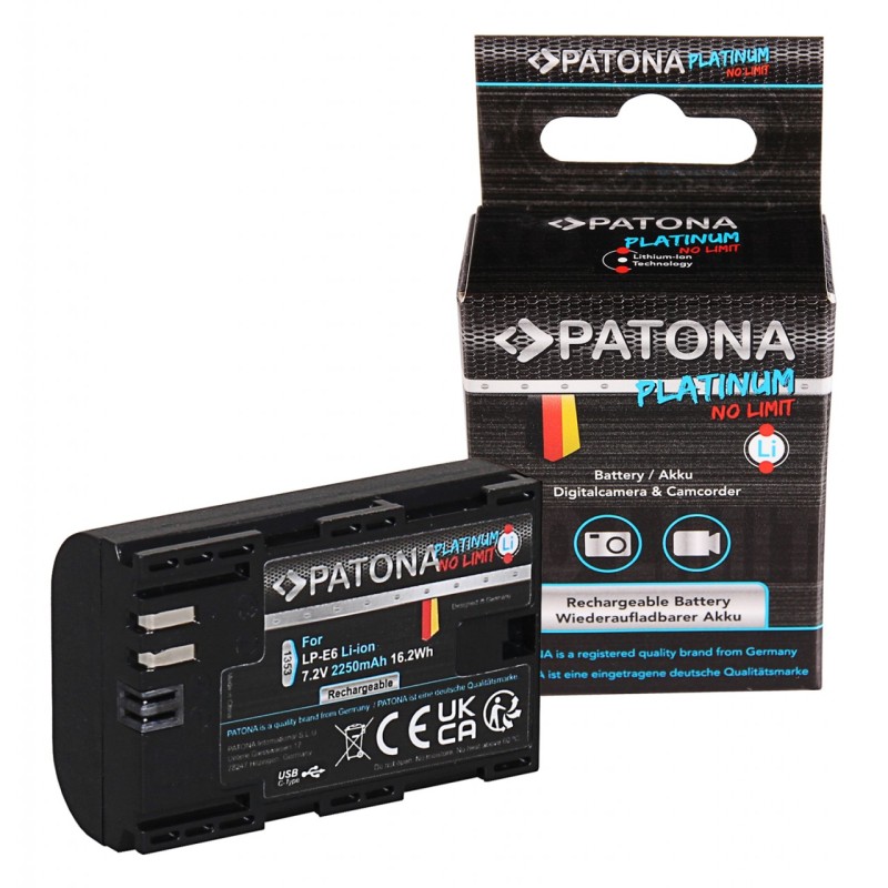 Bateria PATONA Platinum z wejściem USB-C do Canon LP-E6 LPE6 EOS 60D 70D 5D 6D 7D Mark III