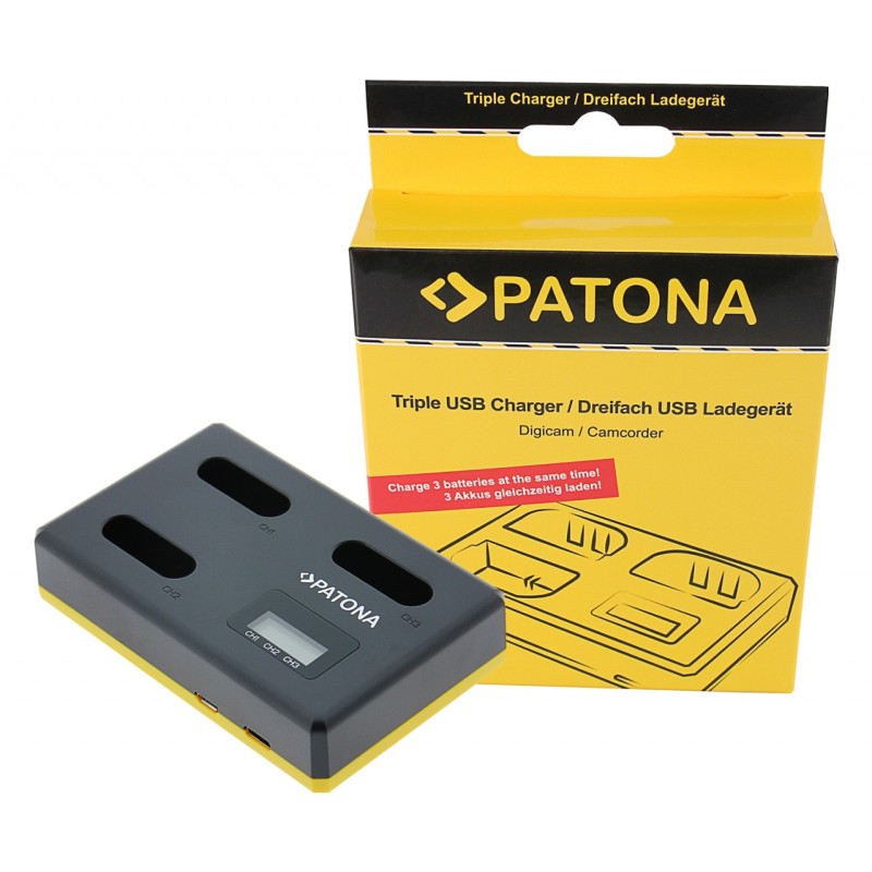 Potrójna ładowarka USB PATONA f. Sony NP-BX1 BX BX1 NP-BX1 Cybershot DSC HX300 DSC HX50V DSC RX1 w komplecie. Kabel USB typu C Potrójna ładowarka USB PATONA f. Sony NP-BX1 BX BX1 NP-BX1 Cybershot DSC HX300 DSC HX50V DSC RX1 w komplecie. Kabel USB typu C