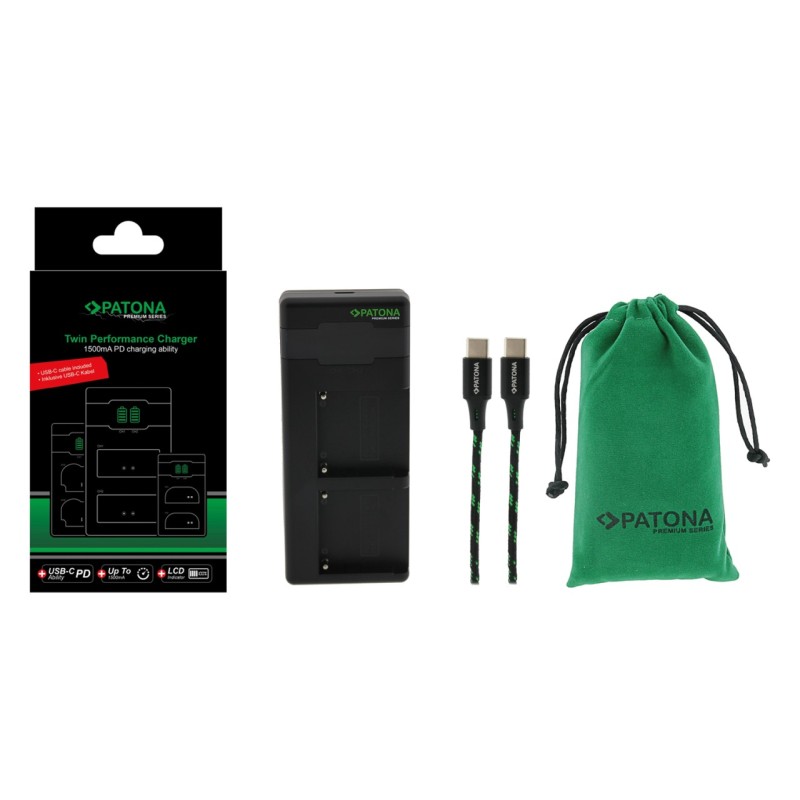 PATONA Ładowarka Premium Twin Performance PD do Sony NP-F F550 F750 F970 FM50 FM500H (z kablem USB-C)