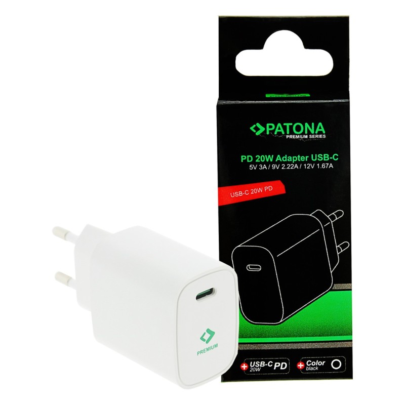 PATONA Premium Ładowarka PD20W 5V/3A 9V/2,22A 12V/1,67A USB-C PD3.0 QC3.0 biała