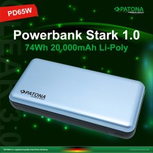 PATONA Powerbank Premium Stark 1.0 PD65W 20.000mAh z 2 zintegrowanymi kablami ładującymi USB-C i Lightning