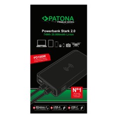 Powerbank PATONA Premium Stark 2.0 PD100W 20.000mAh, ładowanie bezprzewodowe QI, złącze 2xUSB-C 1xUSB-A