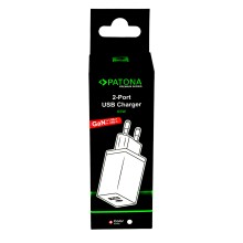 PATONA Premium Ładowarka GaN PD65W 1xUSB-C 1xUSB-A PD3.0 QC3.0 biała