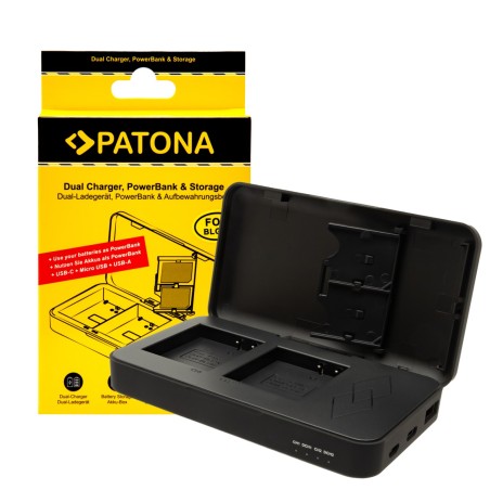 Podwójna ładowarka PATONA do Panasonic DMW-BLG10 DC-TX2 DMC-GF3K DMCGX7 DMC-ZS110 z funkcją power banku i miejscem na kartę pami