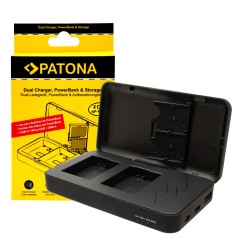 Podwójna ładowarka PATONA do Sony NP-FW50 NEX.3 NEX.5NEX-7 NEX-C3 A33 A55 z funkcją power banku i miejscem na kartę pamięci