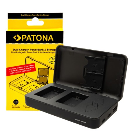 Podwójna ładowarka PATONA do Sony NP-FW50 NEX.3 NEX.5NEX-7 NEX-C3 A33 A55 z funkcją power banku i miejscem na kartę pamięci
