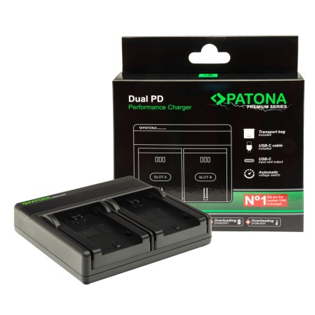 Podwójna ładowarka PATONA Premium do aparatu Nikon EN-EL3 EN-EL3e Fuij NP-150 BLM5 Wejście/wyjście USB-C