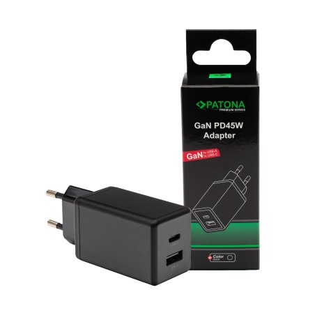 PATONA Premium Ładowarka GaN PD45W 1xUSB-C 1xUSB-A PD3.0 QC3.0 czarna