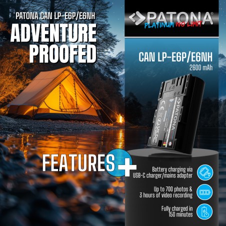 PATONA Platinum Akumulator Canon LP-E6P LP-E6NH LP-E6N LP-E6 do Canon EOS R5, R5 MK III, EOS R6 R6II R7 z wejściem USB-C