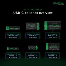 PATONA Premium 2x Akumulatory 9V 6F22 litowe 3600mWh 9V z USB-C i kablem USB-C z 1x do 2x