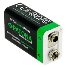 PATONA Premium 2x Akumulatory 9V 6F22 litowe 3600mWh 9V z USB-C i kablem USB-C z 1x do 2x