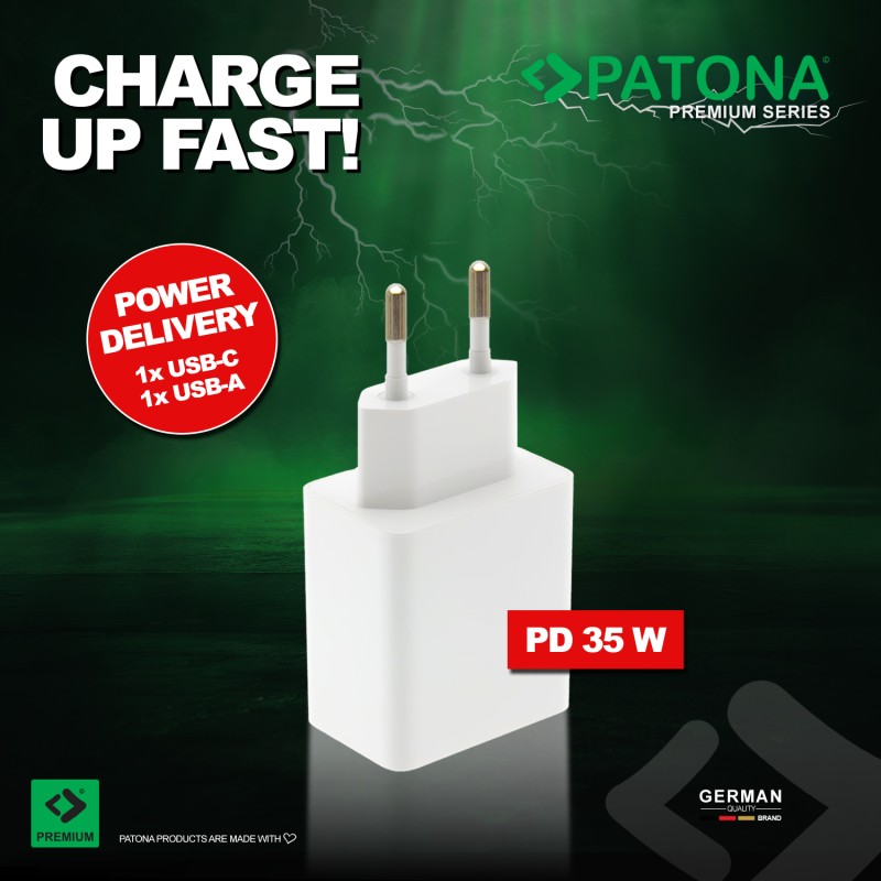 PATONA Premium Ładowarka GaN PD35W 1xUSB-C 1xUSB-A PD3.0 QC3.0 biała