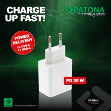 PATONA Premium Ładowarka GaN PD35W 1xUSB-C 1xUSB-A PD3.0 QC3.0 biała
