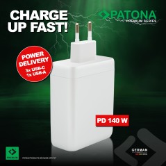 Ładowarka PATONA Premium GaN PD140W 3xUSB-C 1xUSB-A PD3.0 QC3.0 kolor biały