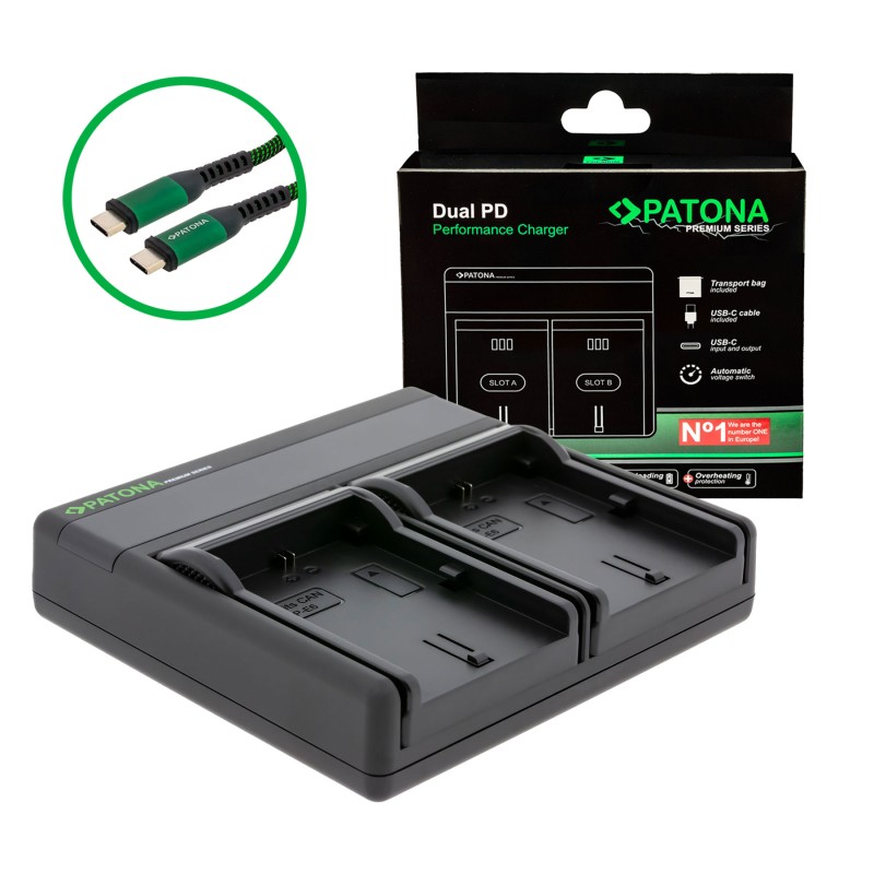 PATONA Ładowarka Dual PD Performance do Canon LP-E6 z wejściem/wyjściem USB-C PATONA Ładowarka Dual PD Performance do Canon LP-E6 z wejściem/wyjściem USB-C