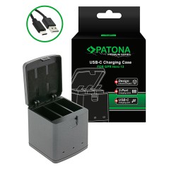 PATONA Premium potrójna ładowarka do GoPro MISSION 1 MISSION 1 PRO, Hero 13 z kablem USB-C