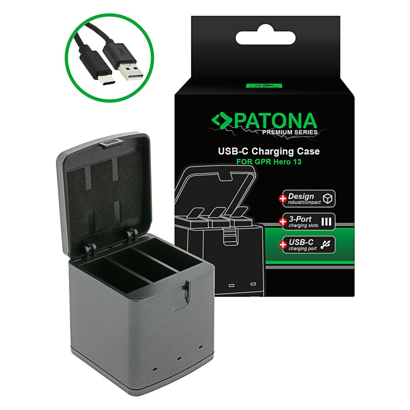 PATONA Premium potrójna ładowarka do GoPro MISSION 1 MISSION 1 PRO, Hero 13 z kablem USB-C