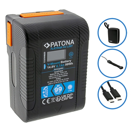 PATONA Platinum Akumulator V-Mount BP-99W PD65 99Wh USB-C USB-A D-Tap Wyjście DC w zestawie z twardym etui ochronnym