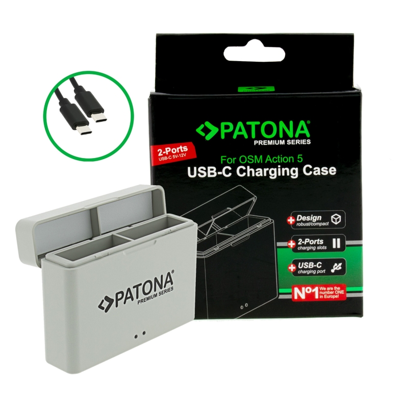 PATONA Premium Dual Etui ładujące do DJI Osmo Action 3, 4 i 5 (z kablem USB-C) PATONA Premium Dual Etui ładujące do DJI Osmo Action 3, 4 i 5 (z kablem USB-C)