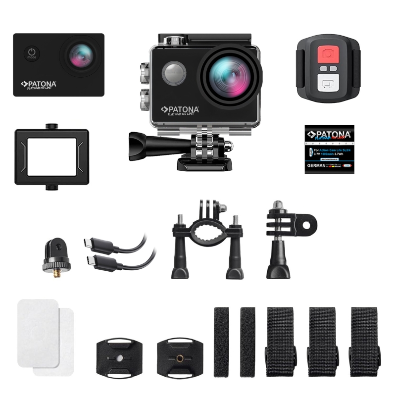 PATONA Platinum BIG SET Kamera sportowa Action Cam Life SL3 4K 120fps + Akcesoria + 2 Akumulatory + Ładowarka + Karta 64GB PATONA Platinum BIG SET Kamera sportowa Action Cam Life SL3 4K 120fps + Akcesoria + 2 Akumulatory + Ładowarka + Karta 64GB