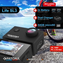 PATONA Platinum BIG SET Kamera sportowa Action Cam Life SL3 4K 120fps + Akcesoria + 2 Akumulatory + Ładowarka + Karta 64GB