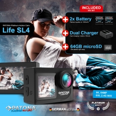 PATONA Platinum BIG SET Kamera sportowa Action Cam Life SL4 5K 120fps + Akcesoria + 2 Akumulatory + Ładowarka + Karta 64GB