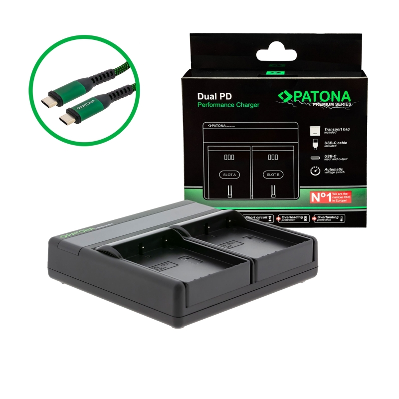 PATONA Premium Ładowarka Dual PD Performance do Olympus BLH-1 z wejściem/wyjściem USB-C