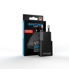 PATONA Platinum Ładowarka płaska GaN PD20W 1x USB-C PD3.0 QC3.0 (czarna)