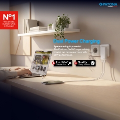 PATONA Platinum Ładowarka płaska GaN PD65W 2x USB-C PD3.0 QC3.0 (czarna)