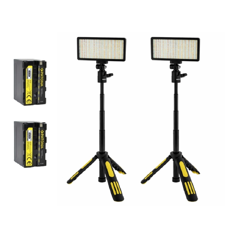 Zestaw oświetleniowy do vloga Lampy LED + statywy + akumulatory– mobilne studio