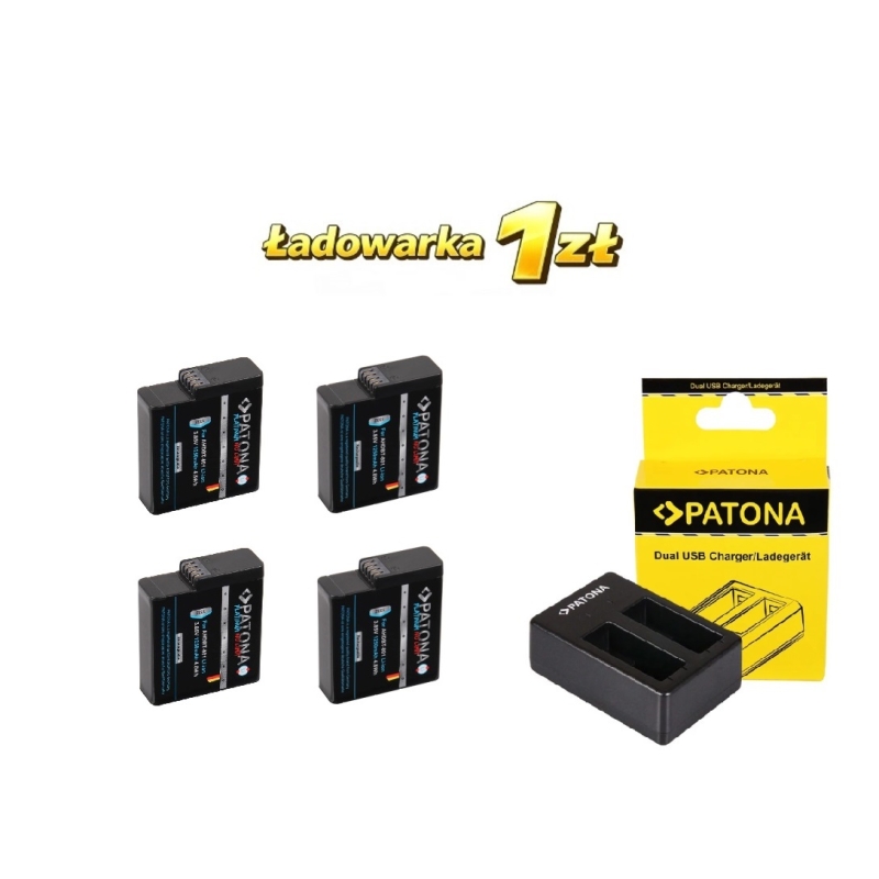 Zestaw Ładowarka podwójna + 4x akumulator do GoPro Hero 8 AHDBT-801 Hero 7 AHDBT-701 Hero 6 Hero 5 AHDBT-501