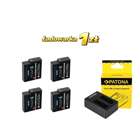PATONA Zestaw Ładowarka podwójna + 4x akumulator do GoPro Hero 8 AHDBT-801 Hero 7 AHDBT-701 Hero 6 Hero 5 AHDBT-501