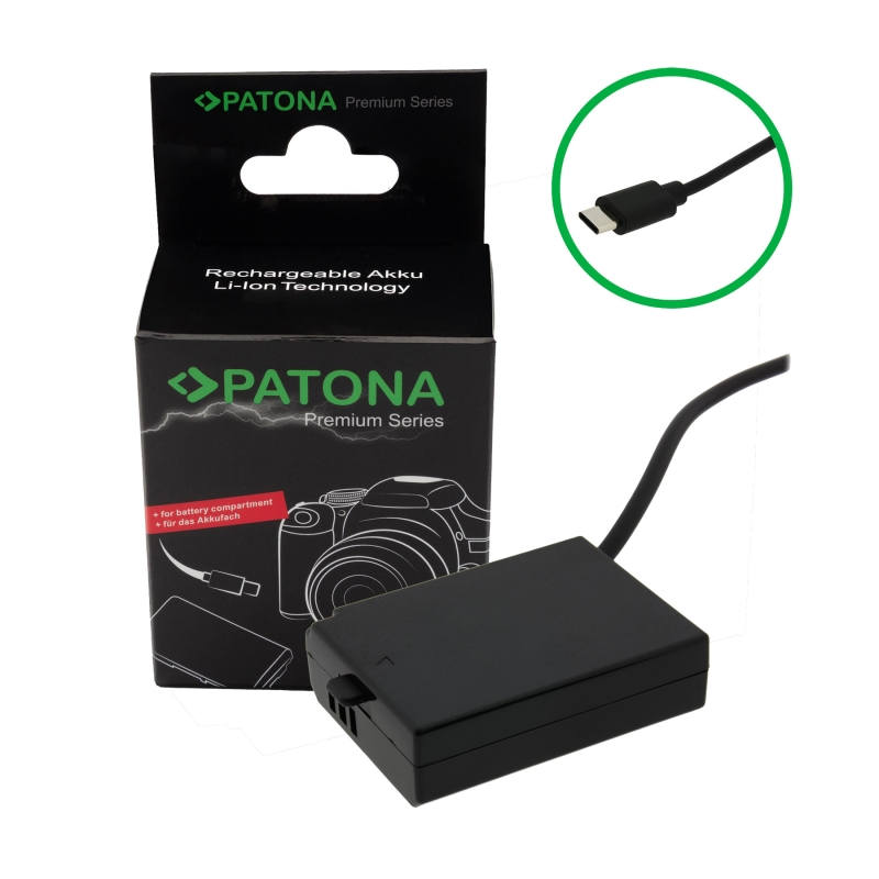 PATONA Premium Adapter Dummy akumulatora Canon LP-E10 z USB-C – do EOS 1100D / Rebel T3 / Kiss X50 PATONA Premium Adapter Dummy akumulatora Canon LP-E10 z USB-C – do EOS 1100D / Rebel T3 / Kiss X50