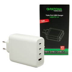 PATONA Premium Ładowarka GaN PD140W 3xUSB-C 1xUSB-A PD3.0 QC3.0 kolor biały