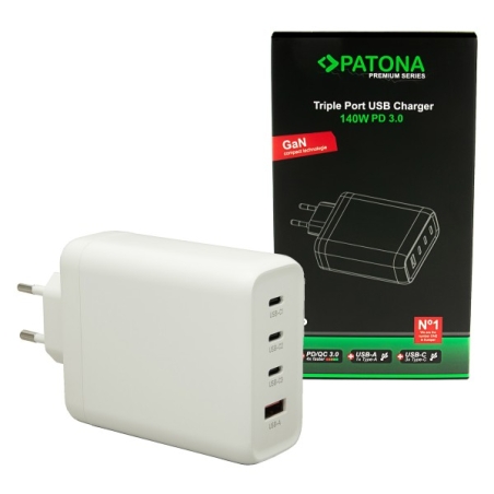 PATONA Premium Ładowarka GaN PD140W 3xUSB-C 1xUSB-A PD3.0 QC3.0 kolor biały