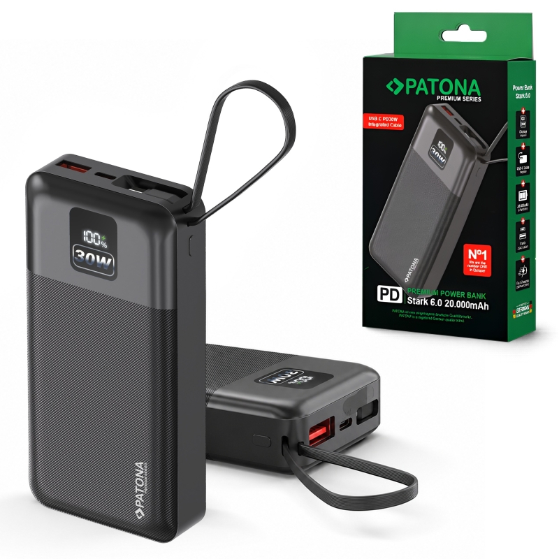 PATONA Premium Powerbank Stark 6.0 PD 30W 20000mAh – ze zintegrowanym przewodem USB-C