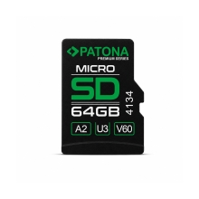 PATONA Premium Karta pamięci Micro SD XC 64GB Class 10 U3 V60 z adapterem SD PATONA Premium Karta pamięci Micro SD XC 64GB Class 10 U3 V60 z adapterem SD