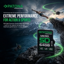 PATONA Premium Karta pamięci Micro SD XC 64GB Class 10 U3 V60 z adapterem SD PATONA Premium Karta pamięci Micro SD XC 64GB Class 10 U3 V60 z adapterem SD