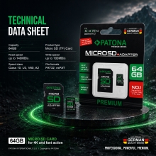 PATONA Premium Karta pamięci Micro SD XC 64GB Class 10 U3 V60 z adapterem SD PATONA Premium Karta pamięci Micro SD XC 64GB Class 10 U3 V60 z adapterem SD