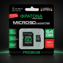PATONA Premium Karta pamięci Micro SD XC 64GB Class 10 U3 V60 z adapterem SD PATONA Premium Karta pamięci Micro SD XC 64GB Class 10 U3 V60 z adapterem SD