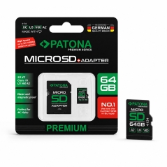 PATONA Premium Karta pamięci Micro SD XC 64GB Class 10 U3 V60 z adapterem SD