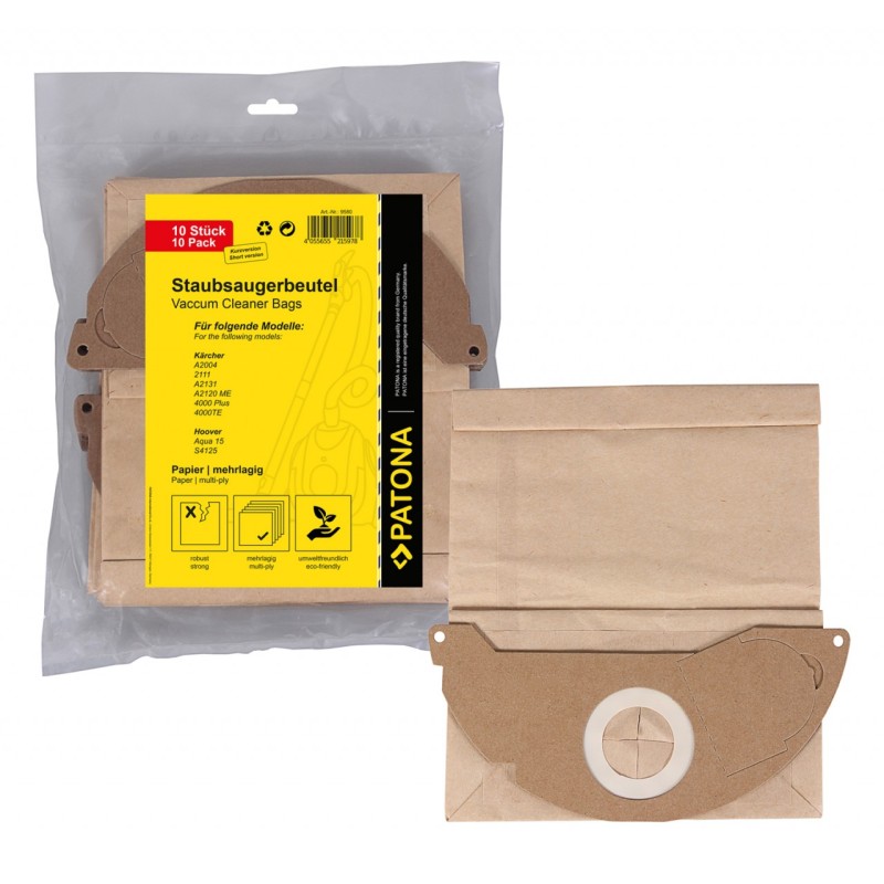 PATONA 10 papierowy worek do odkurzacza wielowarstwowy f. Kärcher 2111 A2004 A2120 ME 4000 Plus 4000TE Hoover Aqua 15 S4125