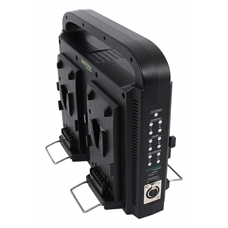 PATONA Premium Kompaktowa 4-kanałowa ładowarka do akumulatorów Sony Red DSLR V-Mount z funkcją zasilania oraz z kablem XLR