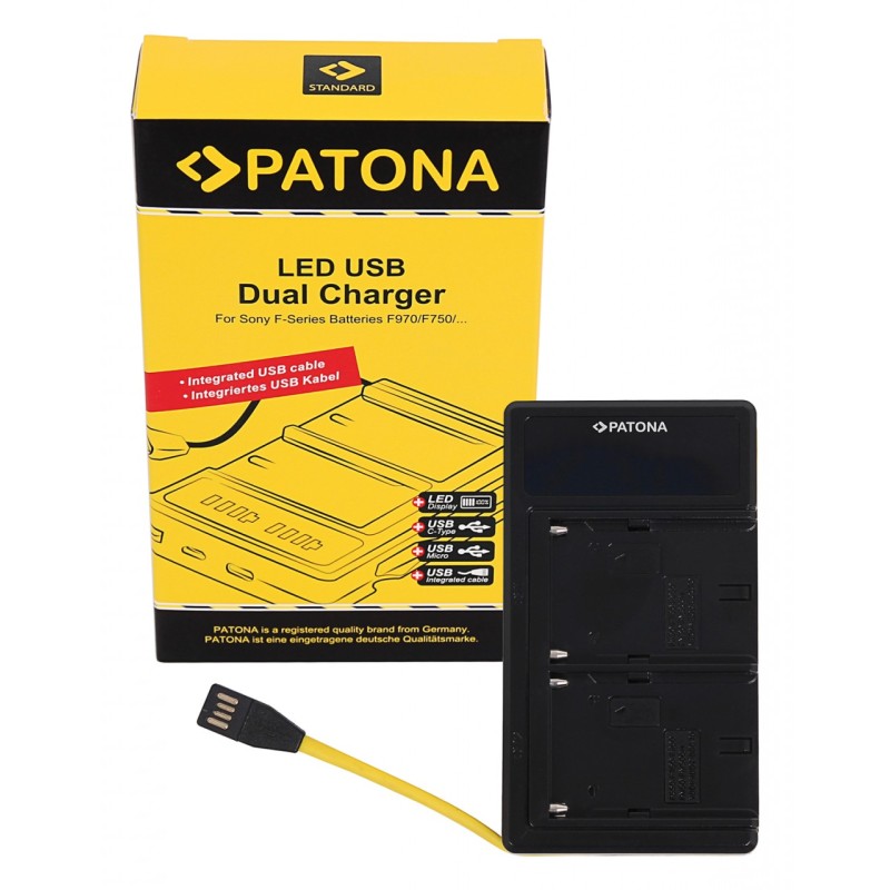 Ładowarka USB PATONA z podwójną diodą LED f. Sony NP-FM50 NP-F550 NP-F750 NP-F970 Ładowarka USB PATONA z podwójną diodą LED f. Sony NP-FM50 NP-F550 NP-F750 NP-F970