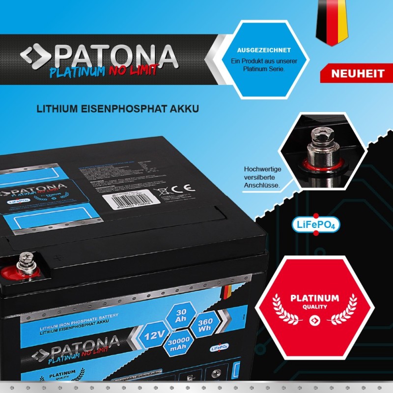 Bateria PATONA Platinum LiFePO4 12V 30Ah 360Wh 30.000mAh