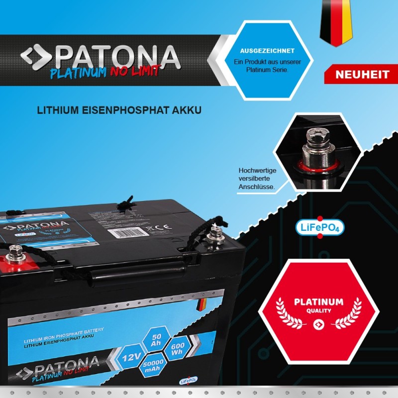 Bateria PATONA Platinum LiFePO4 12V 50Ah 600Wh 50.000mAh